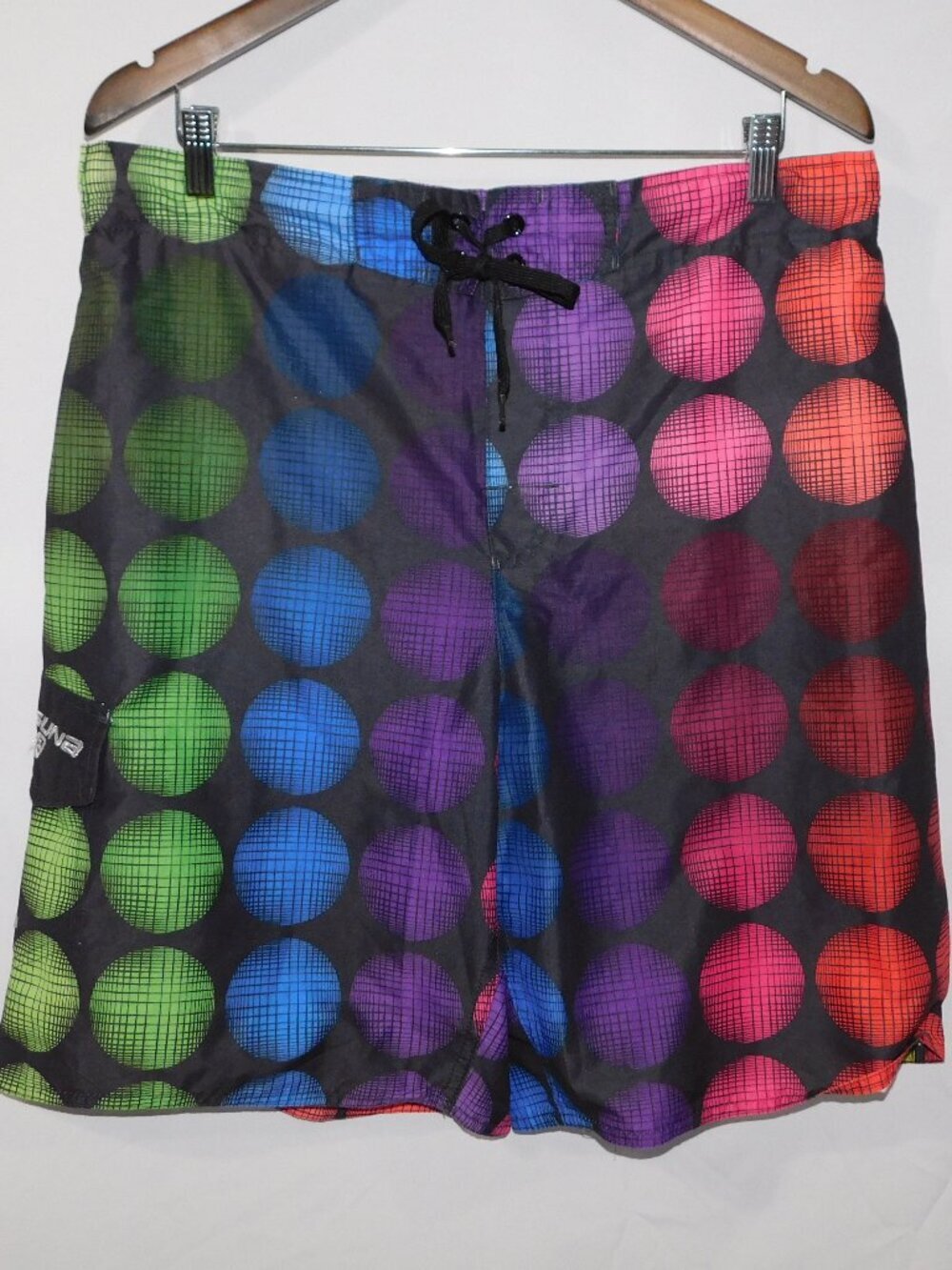 Laguna Black Multicolor Circles Lined Swim Board Shorts Mens L Swimwear